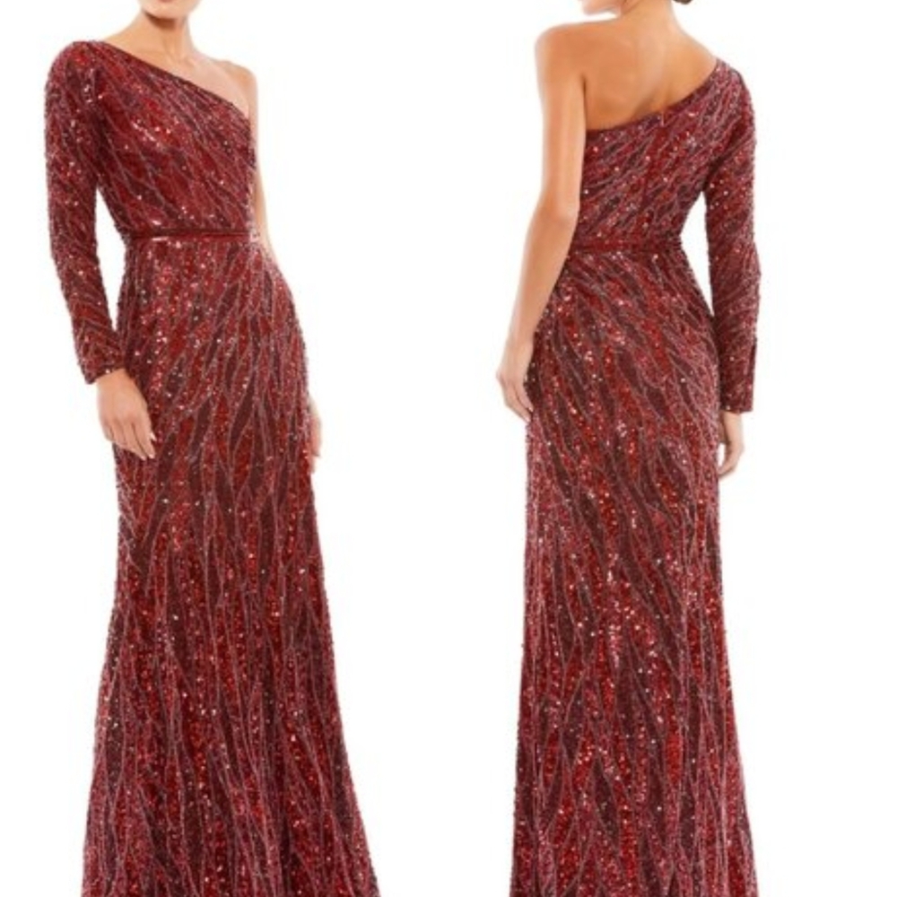 Elegant One-Shoulder Burgundy Sequin Dress